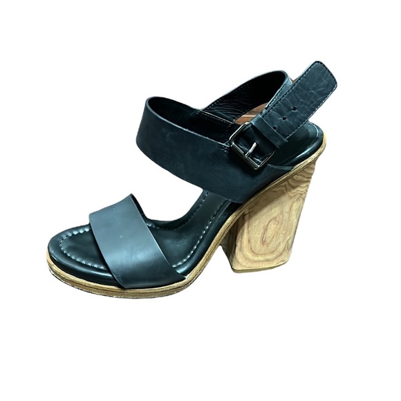 Vince Haley Black Leather Block Wood Heels Size 8 - Picture 6 of 9